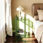Acrylic Side Table 2-Tier, Clear Nightstand with Storage, Narrow Bedside End Table for Small Spaces (Green, 20.6"×10.4“×26”)