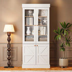 71" Tall Farmhouse Kitchen Pantry, Rustic Large Storage Cabinet with Glass Doors, Adjustable Shelves, Wood Versatile Hutch Cabinet for Dining Room, Living Room, White 3 Pcs