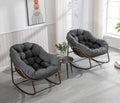 Outdoor Rocking Chair Set of 2, Patio Oversized Wicker Egg Rocking Chair, Indoor & Outdoor Comfy Rocker Chair with Thick Cushion, Modern Lounge Chair for Balcony, Porch, Garden, Backyard, Deck, Grey
