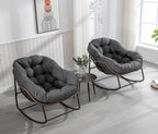 Outdoor Rocking Chair Set of 2, Patio Oversized Wicker Egg Rocking Chair, Indoor & Outdoor Comfy Rocker Chair with Thick Cushion, Modern Lounge Chair for Balcony, Porch, Garden, Backyard, Deck, Grey
