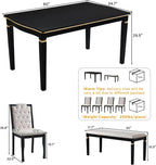 LUMISOL 6-Piece Farmhouse Dining Table Set, 60” Solid Wood Table, 4 Upholstered Chairs and Bench, Black
