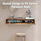 Floating Solid Wood Console Table, 47'' Wall Mounted Narrow Entryway Table with Storage Shelf, Modern Couch Shelves Small Entry Way Tables for Entryway, Front Hall, Hallway (Walnut, 47.24IN)