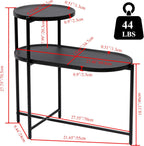 2 Tier Oval Side Table, Modern X-Leg End Table with Round Storage Tray, Black Metal Frame & Wooden Tabletop Design for Living Room, Bedroom & Office (Black)