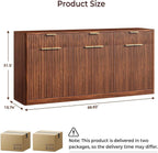 Evermagin 67" Fluted Walnut Sideboard Buffet Cabinet with 3 Drawers, Modern Credenza with Storage, Console Coffee Bar Cabinet for Kitchen, Living Room and Entryway (67" W x 31.5" H x 15.7" D)