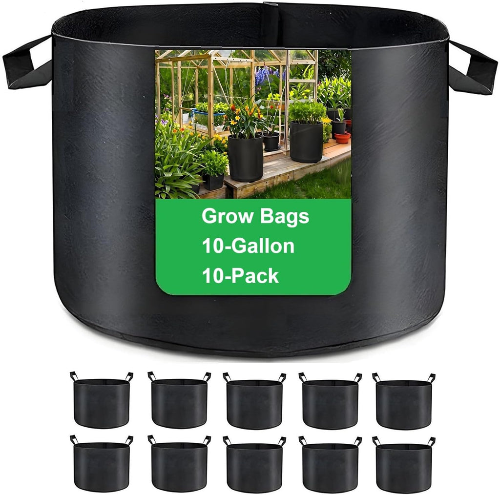 10-Gallon 10 Pack Grow Bags,Thickened Aeration Fabric Growing Pots Planters with Handles for Planting Vegetables Plants,Black
