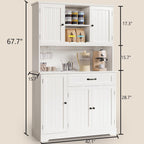 Gizoon 71" Kitchen Hutch with Storage Kitchen Pantry Cabinet with Doors and Shelves Coffee Bar Cabinet with Storage Farmhouse Pantry for Dining Room and Craft Room, White