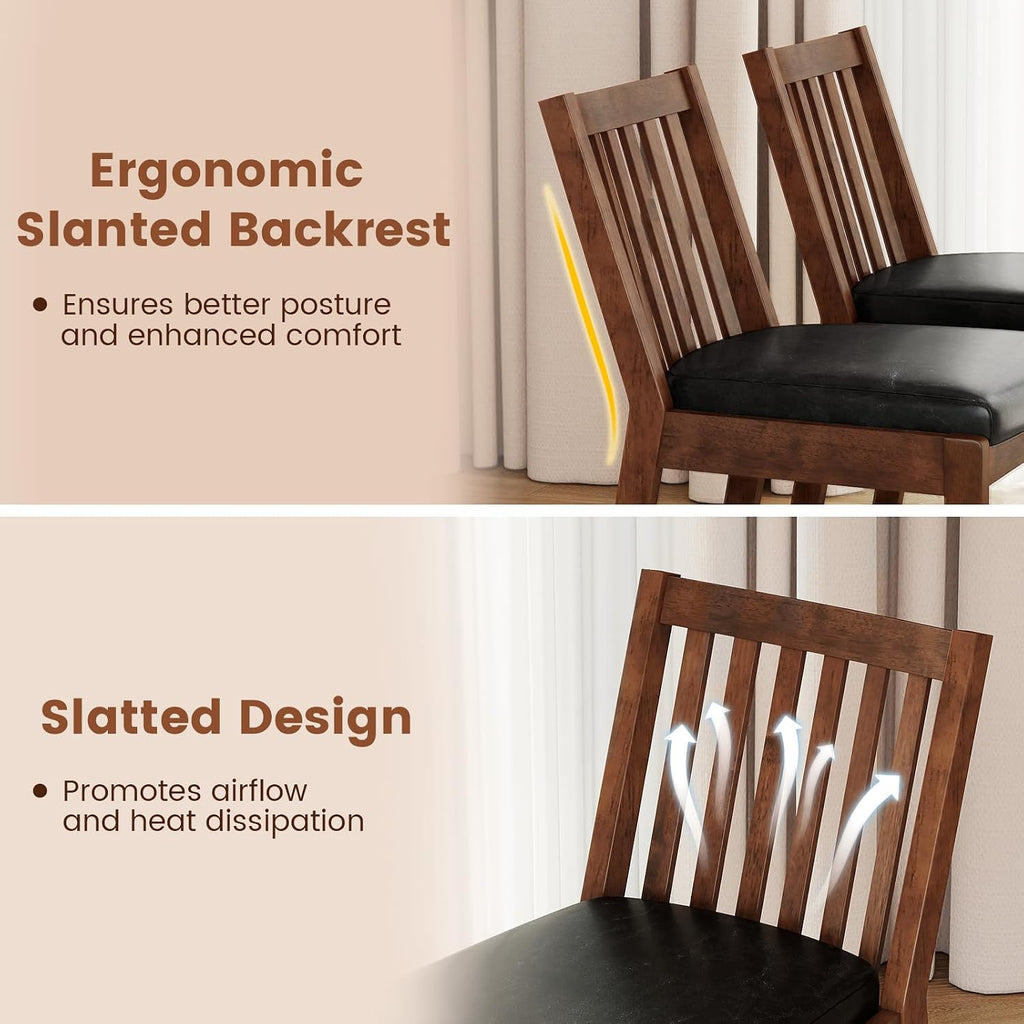 Giantex Wooden Dining Chairs Set of 2, PU Leather Upholstered Kitchen Chairs w/Rubber Wood Frame, Padded Seat, Slatted Backrest, Farmhouse Dining Side Chairs for Dining Room, Living Room