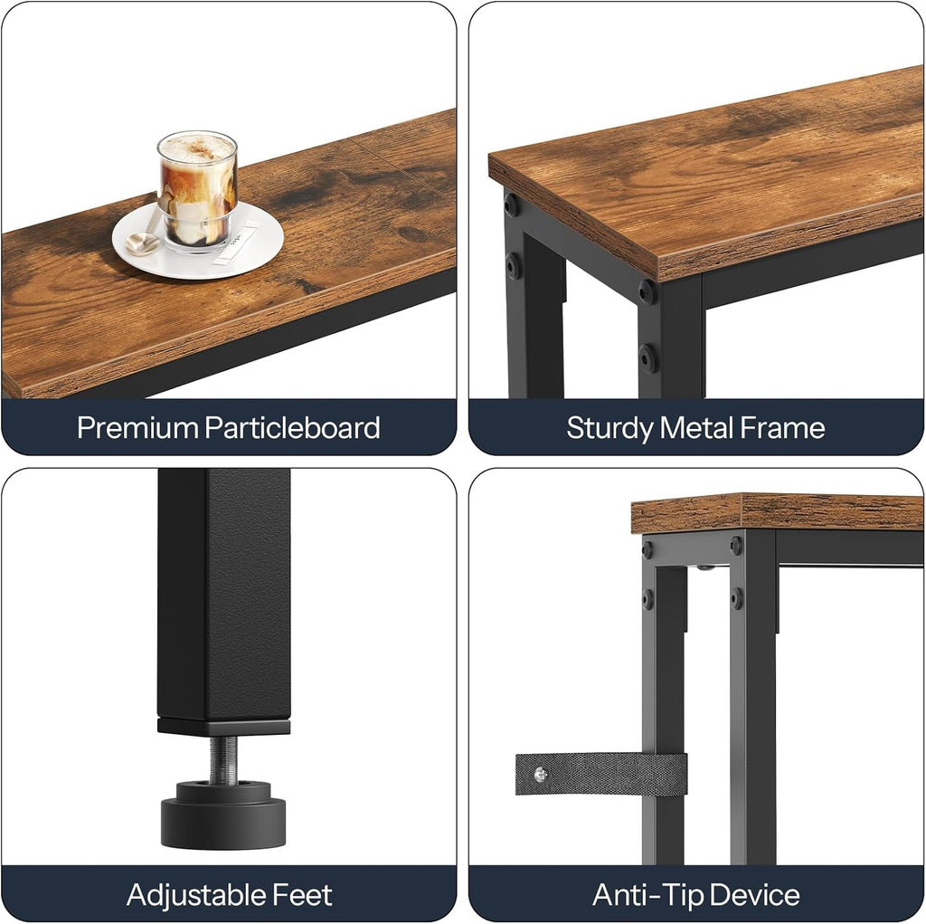 HOOBRO 39.4 Inch Narrow Console Table with Power Outlets, 5.9 Inch Sofa Table with Storage, Skinny Behind Couch Table, for Entryway Hallway, Small Spaces, Rustic Brown and Black BF52UXG01G1
