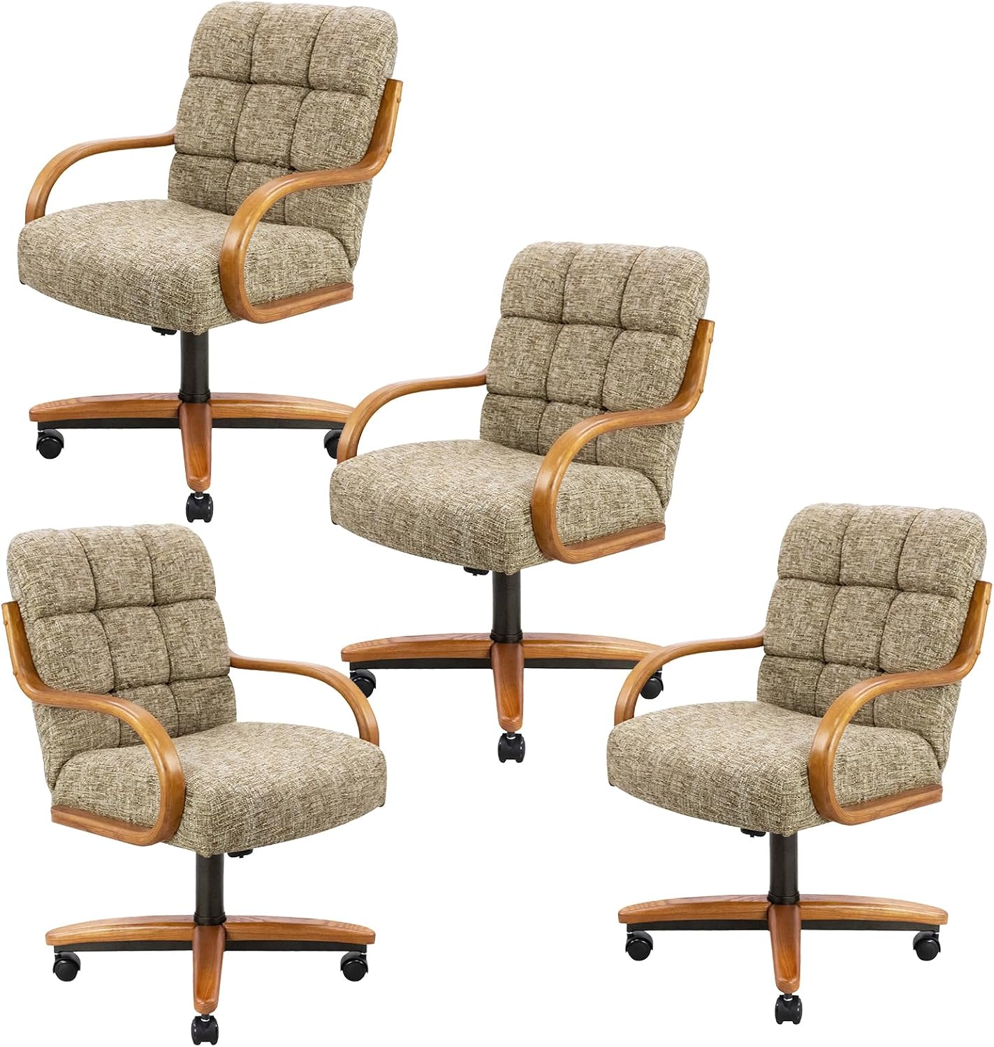 Chromcraft Ryland Swivel-Tilt Caster Dining Chair - Chestnut -Earth - 4pc | USA‑built swivel‑tilt caster chair with memory‑foam seating, soft casters, solid wood arms and caps, made with global parts.