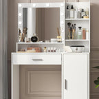 Vanity Desk with Mirror & Light, Three Level Storage Dresser & Large Drawer, 3 Lighting Modes Adjustable Brightness, Bedroom Dressing Table (White)