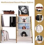 HYCFYJR Stand for Record Player, 3 Tier Vinyl Record Storage with Now Playing Holder, Turntable Stand, Vinyl Display with Speaker Storage for Living Room, Gold White