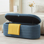 Storage Ottoman Bench End of Bed for Bedroom,45 inch Boucle Upholstered Entryway Shoe Seat Bench w/Storage,Sherpa Modern Padded Blanket Chest Stool Foot Rest for Living Room,Window Seating,Blue