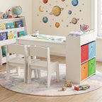KOTEK Kids Art Table and Chair Set, Kids Craft Table with Paper Roll, 2 Chairs & 4 Storage Bins for Drawing, Reading, Learning, Toddler Activity Play Desk for Playroom or Classroom (White)