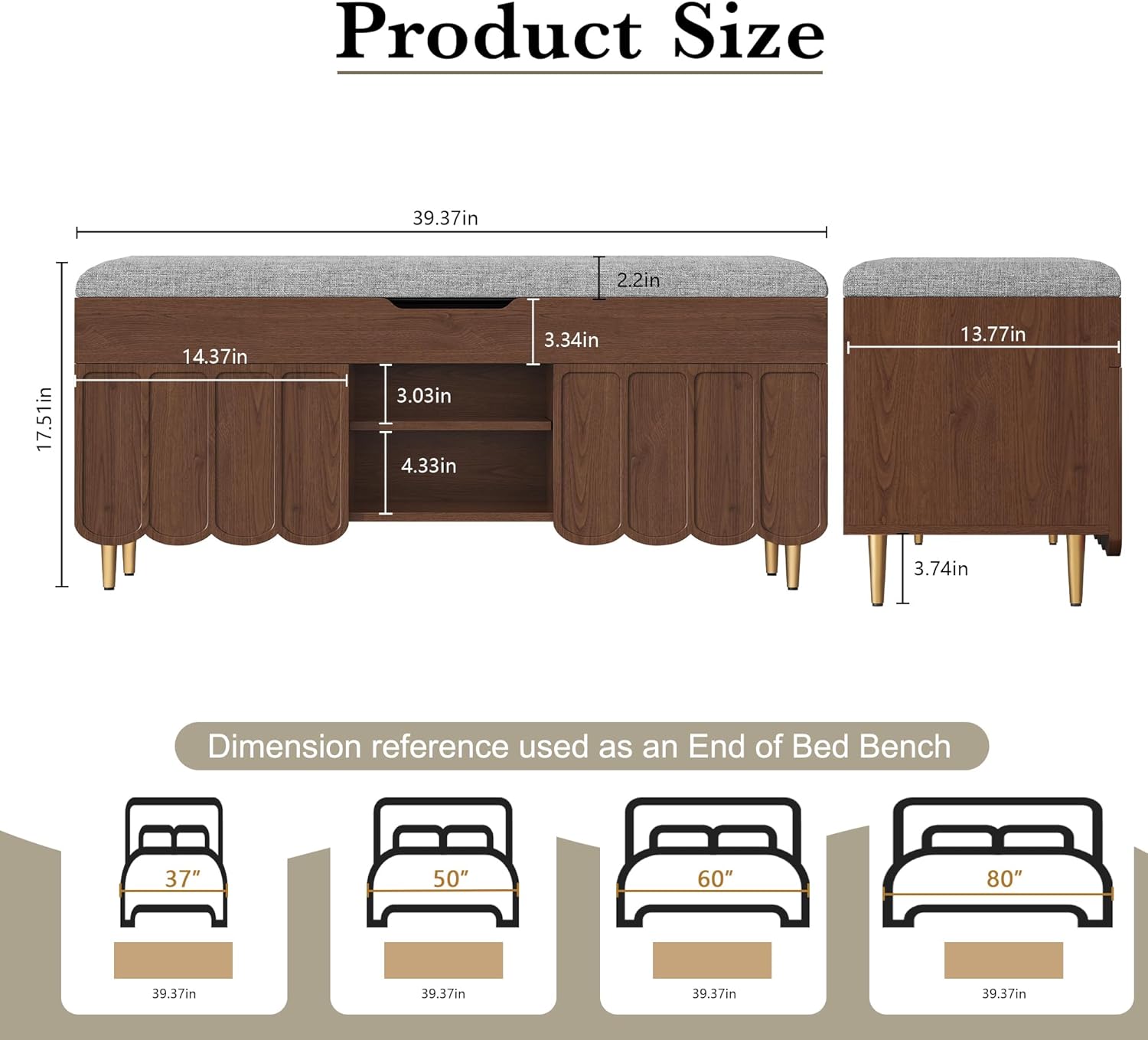 3More 40" Entryway Shoe Storage Bench,Upholstered Hidden Space Beneath Seat Cushion Bench,2-Tier Unique Geometric Shape with Wood Grain,Walnut