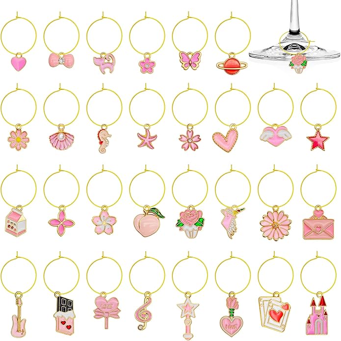 30PCS Wine Glass Charms Identification Markers for Stem Glasses, Wine Tasting Party Favors Holiday Decorations