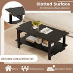 Giantex Coffee Table with Storage, 45 Inch Modern Center Table with Slatted Design & Side Rail Support, Rectangular Living Room Table for Small Spaces, Black
