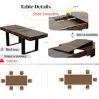 63"-79" Expandable Dining Table Set for 8, Wood Rectangle Dining Table and 8 Black PU Chairs, Sturdy Black Legs,Suitable for Home,Kitchen Dining Room,Easy Assemble and Clean