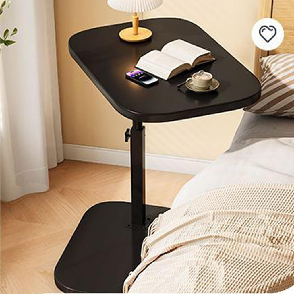 C-Shaped End Table - Height Adjustable (23.5"-31.5"), 16"x12" Oval Top w/Lower Shelf, Industrial Side Table Space-Saving Side Table for Living Room, Bedroom (Black)