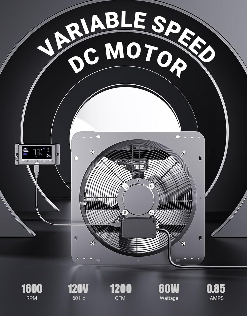 iLiving 14" Wall Mounted Shutter Exhaust Fan, Automatic Shutter, Temperature and Humidity Controls with Variable Speed, 1200 CFM at 1600 RPM DC Motor