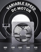 iLiving 14" Wall Mounted Shutter Exhaust Fan, Automatic Shutter, Temperature and Humidity Controls with Variable Speed, 1200 CFM at 1600 RPM DC Motor