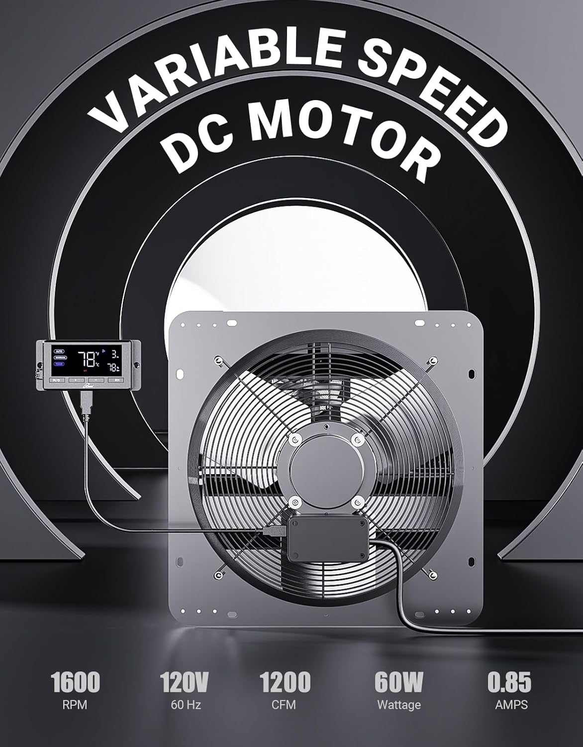 iLiving 14" Wall Mounted Shutter Exhaust Fan, Automatic Shutter, Temperature and Humidity Controls with Variable Speed, 1200 CFM at 1600 RPM DC Motor