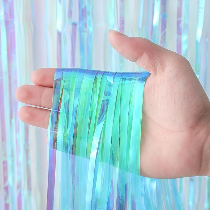 2 Pack 3.3x8.2 Feet Neon Iridescent Foil Fringe Backdrop Curtains, Tinsel Streamers Birthday Party Decorations, Fringe Backdrop for Graduation, Baby Shower, Gender Reveal, Disco Party