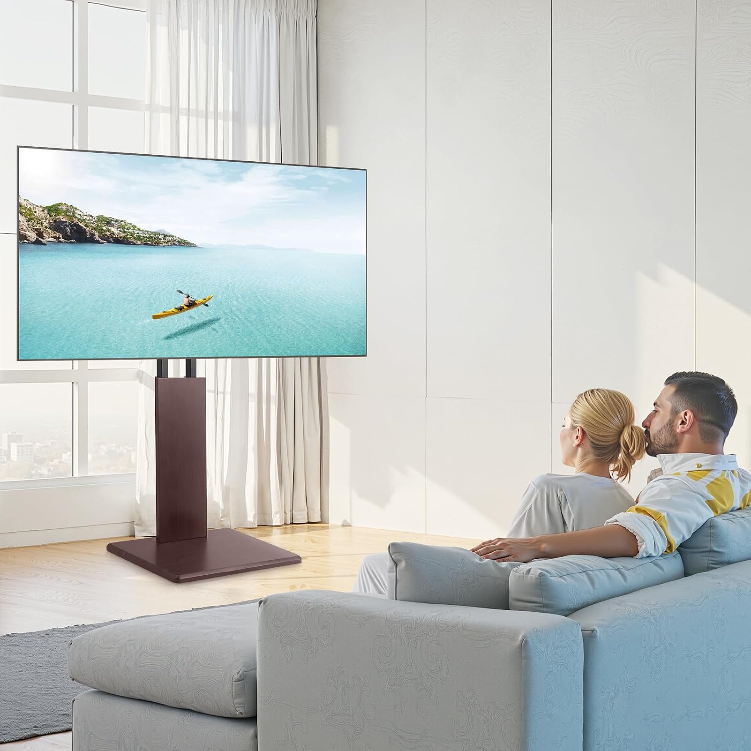 VEVOR Universal TV Stand, Table Top TV Stand for 32-70 inch Screens, Swivel and Height Adjustable TV Mount Stand Holds up to 99 lbs with Power Strip, for Living Room, Bedroom, MAX VESA 600 x 400 mm