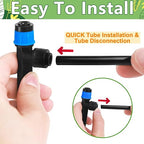 Push-to-Fit Drip Irrigation Vortex Emitters for 1/4" Drip Irrigation Tubing, 30 Pcs Adjustable 360 Degree Water Flow Fan Shape Drippers with Stake for 4/7mm Tube for Garden Watering System