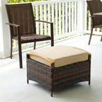 VINGLI 2 Pieces Rattan Ottoman with Storage, Wicker Patio Furniture w/Removable Cushion, Multipurpose Footrest Stool for Outdoor (Brown)