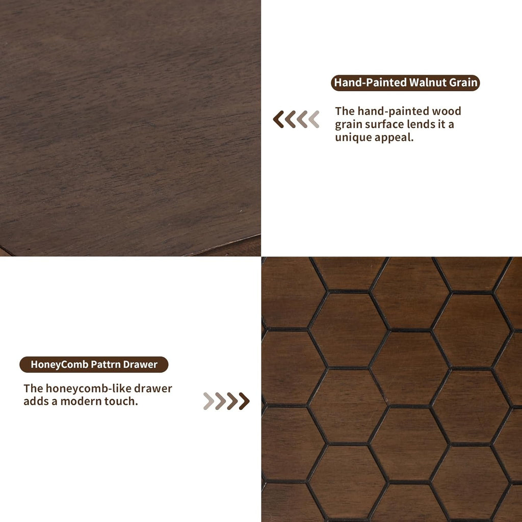 HOMPUS Wood Nightstand Set of 2, Modern Nightstand with Drawers Set 2 w Honeycomb Pattern, Small 2 Drawer Dresser, Bedside End Table with Solid Wood Legs for Bedroom, Dorm, Brown