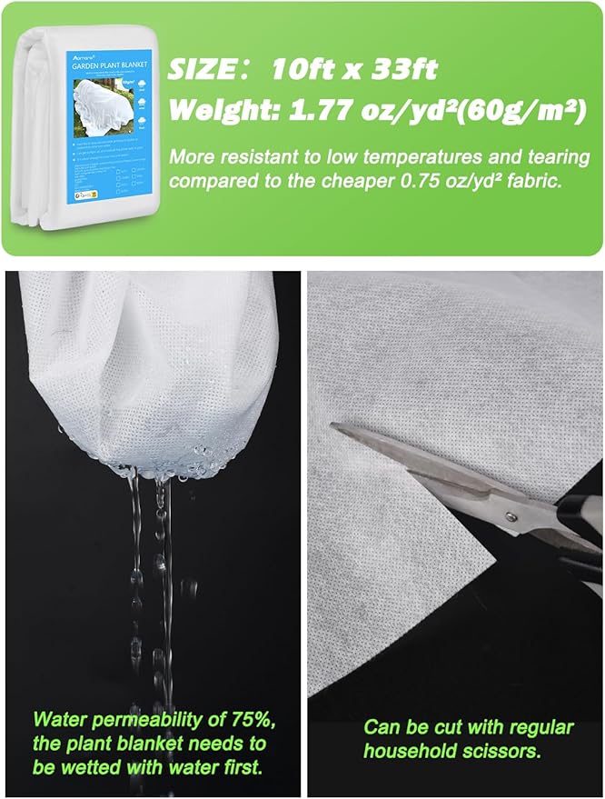 Abimars Thicker Plant Covers Freeze Protection 1.77 oz/yd², 10ft x 33ft Reusable Floating Row Cover for Garden, Frost Cloth Plant Freeze Protection, Plant Blanket for Outdoor Plants