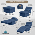 28" Folding Sofa Bed with 5-Level Adjustable Backrest, Navy Blue | 4-in-1 Convertible Sleeper Chair Bed, Modern Single Futon Couch, Ottoman Bed for Living Room, Apartment, Dorm & Small Space