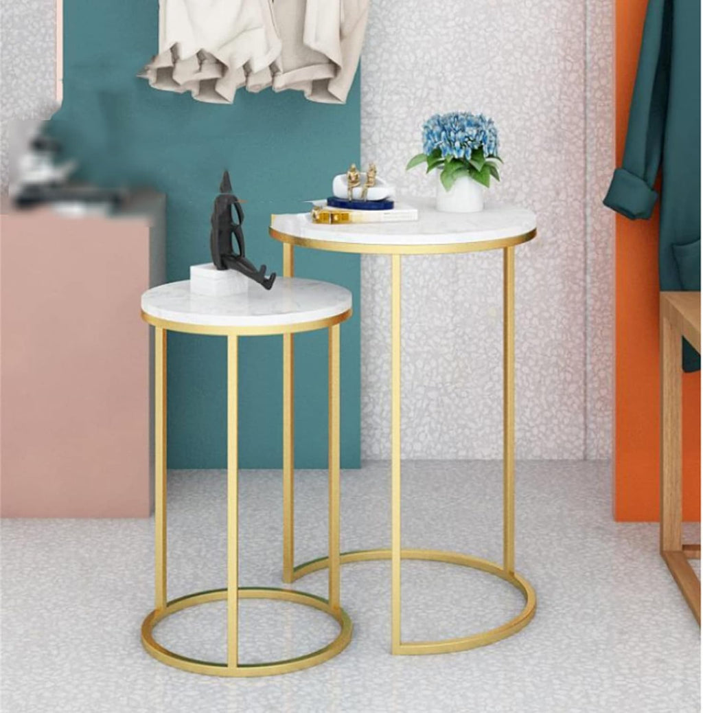 Round Nesting Table, Set of 2 Coffee Tables with Marble Top Stackable Side Tables Space Saving Sofa Table for Living Room/Bedroom/Hallway, 50/60cm Tall(Size:40 * 40 * 60cm,Color:Black)