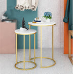 Round Nesting Table, Set of 2 Coffee Tables with Marble Top Stackable Side Tables Space Saving Sofa Table for Living Room/Bedroom/Hallway, 50/60cm Tall(Size:40 * 40 * 60cm,Color:Black)