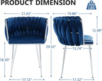 Velvet Dining Chairs Velvet Woven Upholstered Dining Room Chair Modern Armrest Lounge Chair with Metal Legs for Dining Kitchen Vanity Chair for Makeup Room (Navy+Sliver Leg, Set of 2)