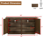 64" Sideboard Buffet Cabinet with Fluted Accent and Adjustable Shelves, Modern Wood Media Console Coffee Bar for Living Room, Kitchen or Dining Room, 64W x 31.5H Inches, Walnut