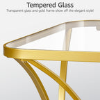 19.68" Square End Table with Tempered Glass Top, Stylish X-Shaped Metal Frame, Living Room Coffee Table, Sofa Side Table, Accent Tables for Small Spaces, Modern Bedside Table (Gold)