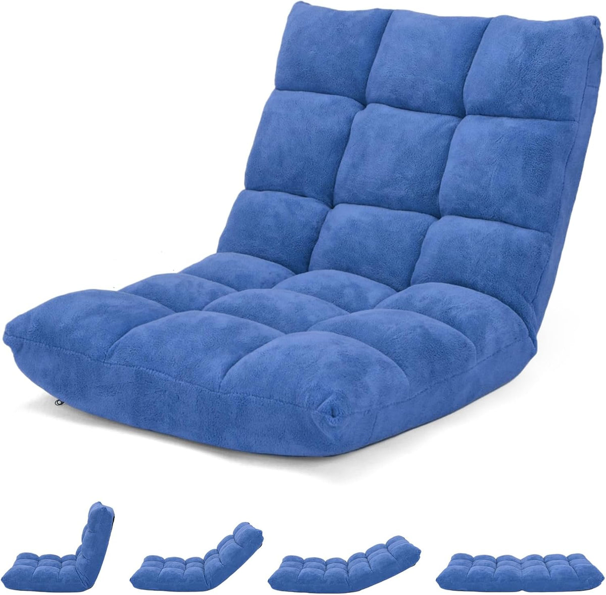 S AFSTAR Cushioned Floor Chair, 14-Position Adjustable Padded Lazy Recliner with Comfortable Back Support and Skin-Friendly Cover, Great for Reading, Playing Game, Meditating (Blue)