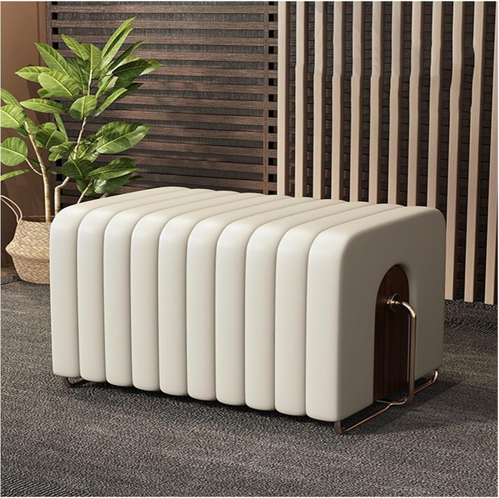 Modern Upholstered Pu Leather Bench Ottoman,Modern Tufted Long,Faux Fur Entryway with Metal Legs,end of Bed for Livingroom Entryway(Orange)