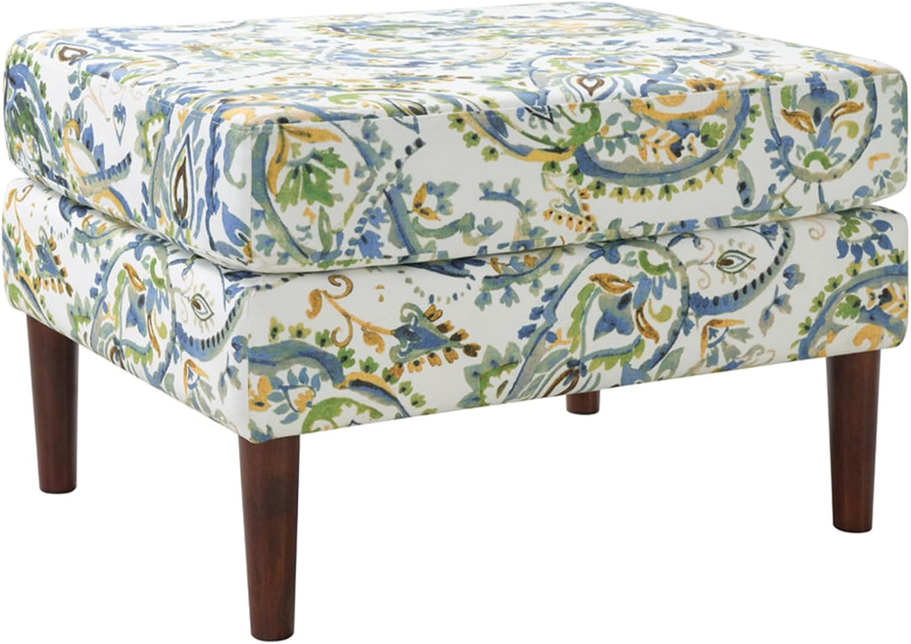 Convenience Concepts Designs4Comfort Marlow Ottoman 27" - Mid-Century Modern Upholstered Footrest & Seat for Living Room, Bedroom, Hallway, or Entryway, Paisley Fabric