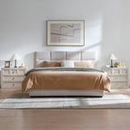 Nightstand Set of 2 W/Charging Station, 30.7" W King Size Bedside Table with 3 Drawers, Accent End Table W/Large Storage, Modern Wood Side Table for Bedroom,Office, Beige