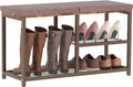 Shoe Rack Bench for Entryway 3-Tier, Free Standing Shoe Racks with Seat Cushion, Narrow Shoe Storage Shelf with Boot Organizer, Shoe Rack for Small Spacesh with Wood Bench (Brown+Brown)