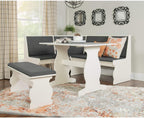HomeStock Old World Opulence Charcoal Breakfast Nook 66.5x50.47x35.51 in - Cozy Corner Booth Dining Table Set with Bench, Table, Charcoal Fabric Upholstered Seats, 156.93 lbs