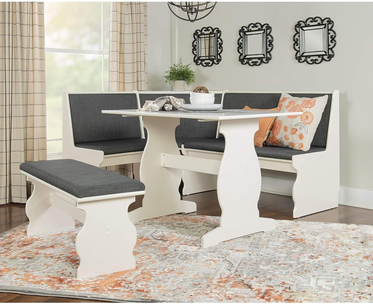 HomeStock Old World Opulence Charcoal Breakfast Nook 66.5x50.47x35.51 in - Cozy Corner Booth Dining Table Set with Bench, Table, Charcoal Fabric Upholstered Seats, 156.93 lbs