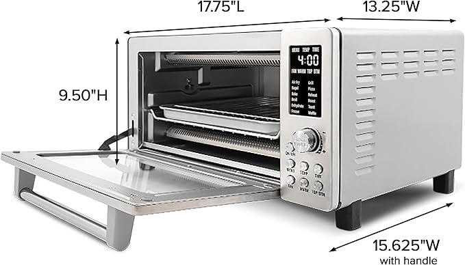 Nuwave Bravo Air Fryer Toaster Smart Oven, 10-in-1 Countertop Convection, 1800 Watts, 21-Qt Capacity, 50°-450°F Temp Controls, Top and Bottom Heater Adjustments 0%-100%, PFAS Free, Stainless Steel