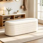 Ottoman with Storage 45.5" Storage Ottoman Bench White | Teddy Upholstered Entryway Bench Hidden Storage, No Assembly, Cozy, for Living Room, Bedroom, Apartment