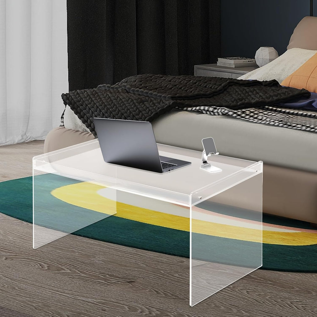 Modern Acrylic Table Clear, Rectangle Acrylic Side Table Furniture, Modern Tea Table 31.5 * 19.7 * 15.7in for Living Room, Office Reception and Bedroom(Clear)