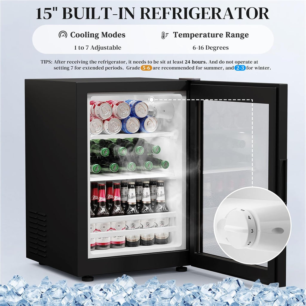 BROTTAR Large Coffee Bar Cabinet with Fridge (Fridge Included) | Liquor Wine Bar Cabinet with LED Lights, Glass Holder, Wine Rack, Human Body Sensor, Buffet Sideboard for Home, Black
