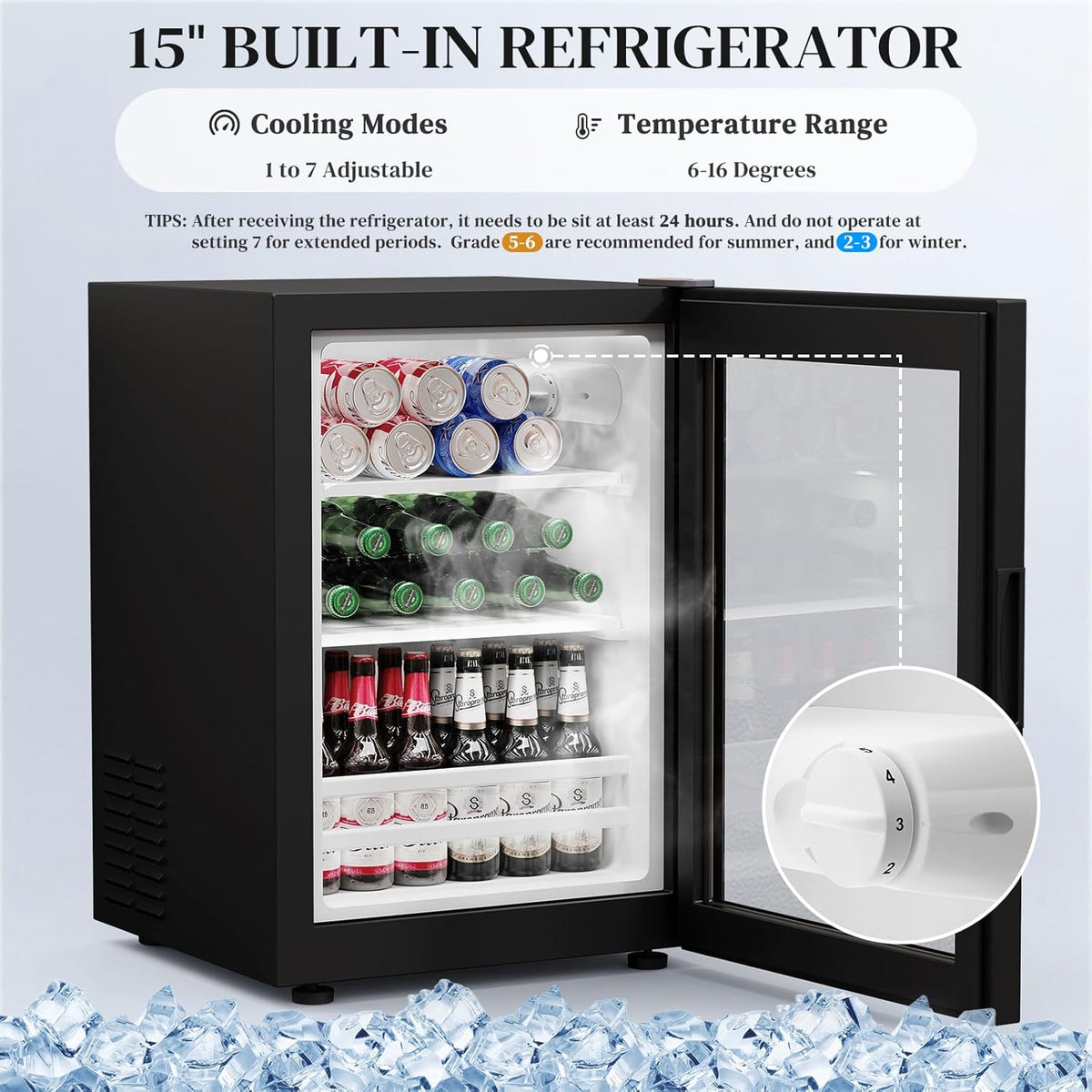 BROTTAR Large Coffee Bar Cabinet with Fridge (Fridge Included) | Liquor Wine Bar Cabinet with LED Lights, Glass Holder, Wine Rack, Human Body Sensor, Buffet Sideboard for Home, Black