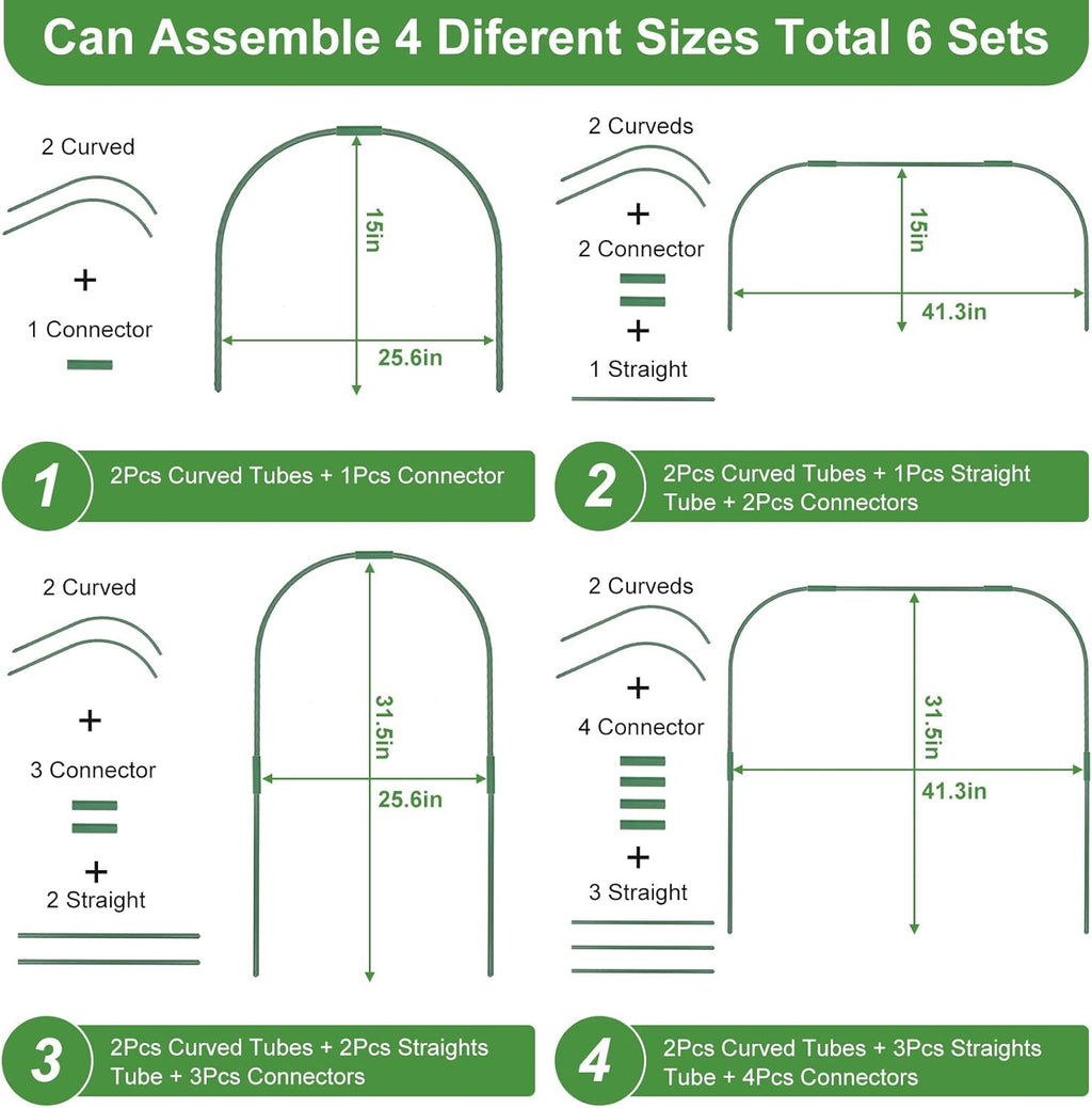 8 Sets 41.3"x31.5" Garden Hoops for Raised Beds, Greenhouse Hoops Grow Tunnel Durable Removable Row Cover Hoops for Garden Netting DIY Kits with 24 Clips